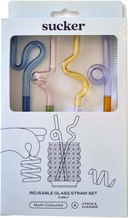 Sucker Curly Reusable Glass Straws - Accessories - Black Market