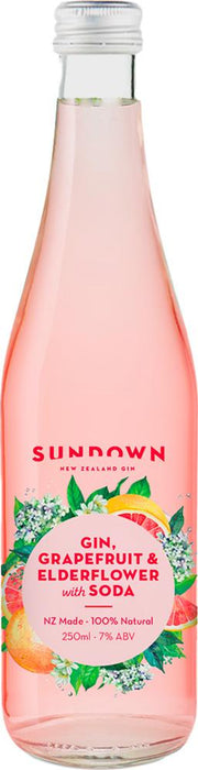 Sundown New Zealand Gin, Grapefruit & Elderflower with Soda (250ml) - Pre-Mixed - Black Market