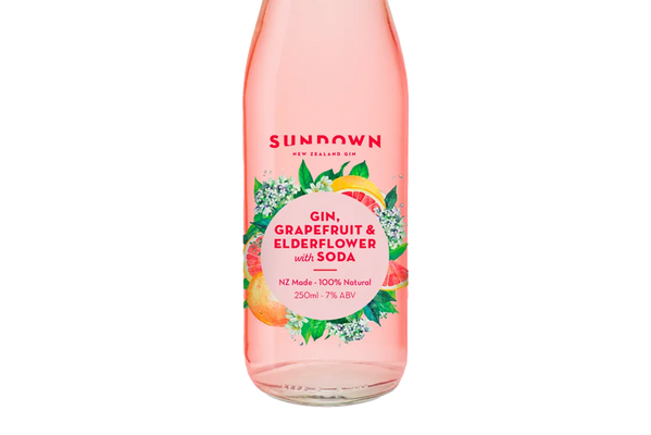 Sundown New Zealand Gin, Grapefruit & Elderflower with Soda (250ml) - Pre-Mixed - Black Market