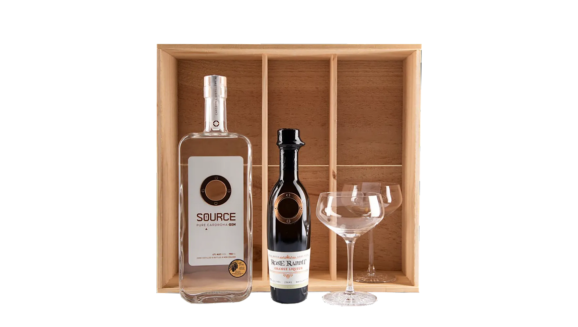 The Source, Rose Rabbit Orange Liqueur & Spiegelau Crystal Martini Gift Set (By Cardrona) - Liqueur - Black Market