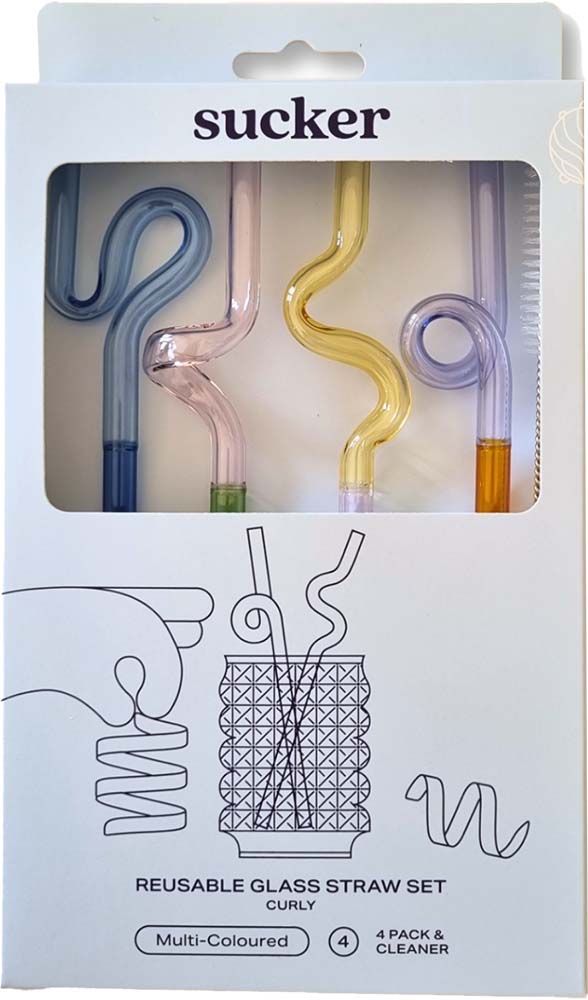 Sucker Curly Reusable Glass Straws - Accessories - Black Market